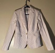 One Button Cream & Beige Striped Shoulder Padded Blazer Women Size Small