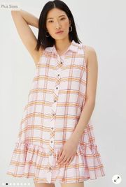 Flounced Mini Dress with Ruffles Size Medium  Pink Plaid