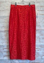 NWT Halogen 2 red bittersweet skirt lace overlay midi pencil back zipper