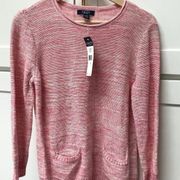 NWT Chaps Women's Sz Small Casual Pullover Sweater Top Open Knit Red & White