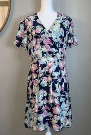 SLATE & Willow Floral Faux Wrap Silk Dress Size 12