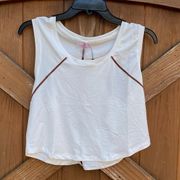 Terez Ivory WorkIt Cropped Crewneck Racerback Tank Top w/Brown Piping. XS. NWT