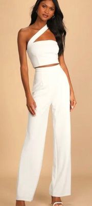 NWT  White One Shoulder Matching Pant Set