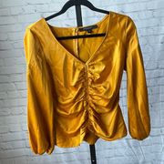 Marc New York Golden Yellow Silky Satin Ruched Stretchy Blouse Size Small