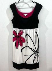 DressBarn black white and pink floral dress size 8
