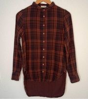 Free People x CP Shades 100% cotton plaid button down tunic brown extra small