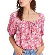 Sanctuary Eleventh Hour Pink Floral Short Puffed Sleeved Blouse NEW Size Small