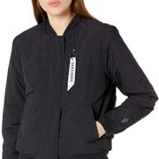 Logo Milestone Reversible Quilted Pattern Bomber Jacket Black Athletic