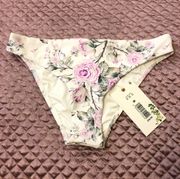 White And Purple Flower Print Bikini Swim Bottom