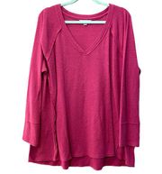 Wildfox XXL Pink Long Sleeve thermal vneck Sweat shirt sweater