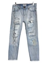 One Teaspoon Awesome Baggie Jeans Blue Light Wash Highly Destroyed Distressed