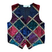 Vintage Passports of Pier Imports velvet colored patchwork vest size small