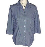 CHRISTOPHER & BANKS navy white striped blouse Small petite