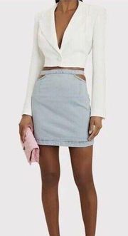 NWT WeWoreWhat Cut Out Denim Mini Skirt Women's L Blue Light Wash High Waisted