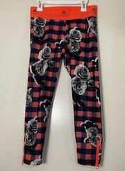 Stella Sport Stella McCartney Adidas Plaid Floral Roses Cropped Leggings size XS