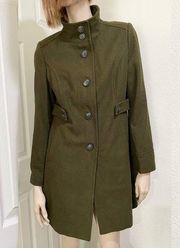 Vintage  Moss Green Recycled Wool Rugby Secret Garden Trench Coat Size M