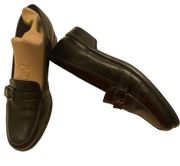 Etienne Aigner  Carver Black Leather Loafers with Side Buckle Size 9 1/2M