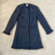 Blue Wool Blend Tweed Fringe Coat Size XS