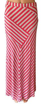 Long Striped Maxi Skirt ~ Coral Pink & Gray by DESIGN HISTORY ~ Women's SMALL