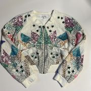 Glamorous Bead You Now Patchwork Sequin & Beaded Bomber Jacket in White Multi