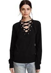 L’AGENCE Josilyn Lace Up V Neck Sweatshirt SZ XS