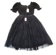 NWT Ivy City Co. Ballerina Midi in Black Tulle Puff Sleeve Fit & Flare Dress M