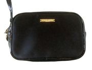 Giorgio Armani black synthetic patent leather makeup bag toiletry travel clutch