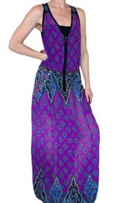 Purple Geometric Bohemian Tank Sheer Maxi Dress