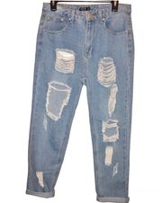 Girl Talk Distressed Mom Jeans Light Wash 8