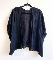 Bishop & Young Kimono Black Oversized Lace Semi Sheer Short Sleeves Sz S/M EUC