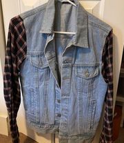 Jean jacket with flannel sleeves