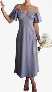 Blue Satin Midi Dress