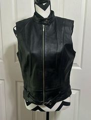 CABI Black Zip Front Leather Vest