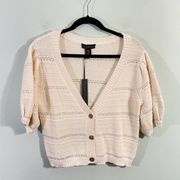 House of Harlow 1960 Beige Button Up Puff Sleeve Short Cardigan Size M NWT