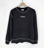 GANNI Isoli Dark Rose Relaxed Sweatshirt Organic Cotton Wash Black Women's XS