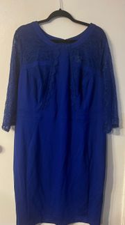 Plus Size 22 Blue Lace Sleeve Knee-Length Dress Women NWT