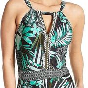 Jantzen Women's size 6 Standard Leafy Tropical Plunge One Piece Swimsuit