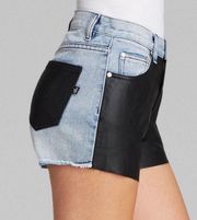 Denim And Faux Leather Shorts
