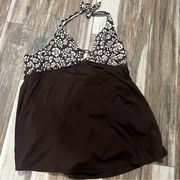 White stag chocolate brown halter one piece swim dress plus size 3x