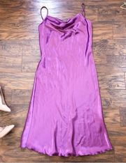 bebe • Satin Cowl Neck Slip Midi Dress Berry pink purple bias cut draped