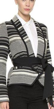 Marissa Webb Brighton Woven Striped Black Belted Jacket Blazer Size Small