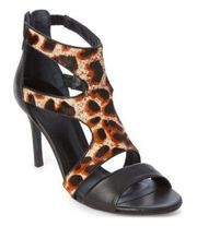 Sandro Paris Alessia Leopard Print Calf Hair Leather Stiletto High Heels Size 39