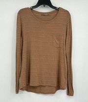 Prana Brown Stripe Slouchy Pocket Long Sleeve Tee Size Large L