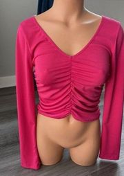 Velvet Torch Pink Ruched Crop Top Size L Long Sleeve Mesh M6