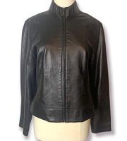 Andrew Marc leather mock neck moto jacket black sz M