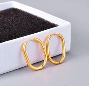Oval Hoop Earrings, 18K Gold Plated U-Shaped Hoop Earrings