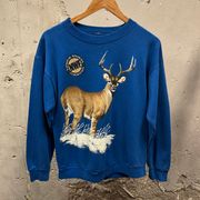 Vintage 90s NWF National Wildlife Federation Deer Graphic Blue Sweatshirt Unisex