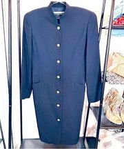 NWT - Ellen Tracy 100% Wool Navy Blue Lined Button Up Trench Coat- Size 8