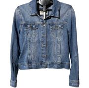 Ashley Vintage Charm Denim Jacket Distressed with Graphic on Back NWT Large