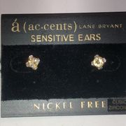 Lane Bryant Accents Silver Tone & CZ Rhinestone Pierced Stud Earrings